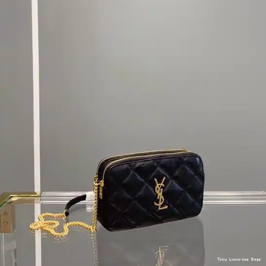 Tony Luxuries BECKY DOUBLE-ZIP LAMBSKIN IN QUILTED YSL POUCH 0611